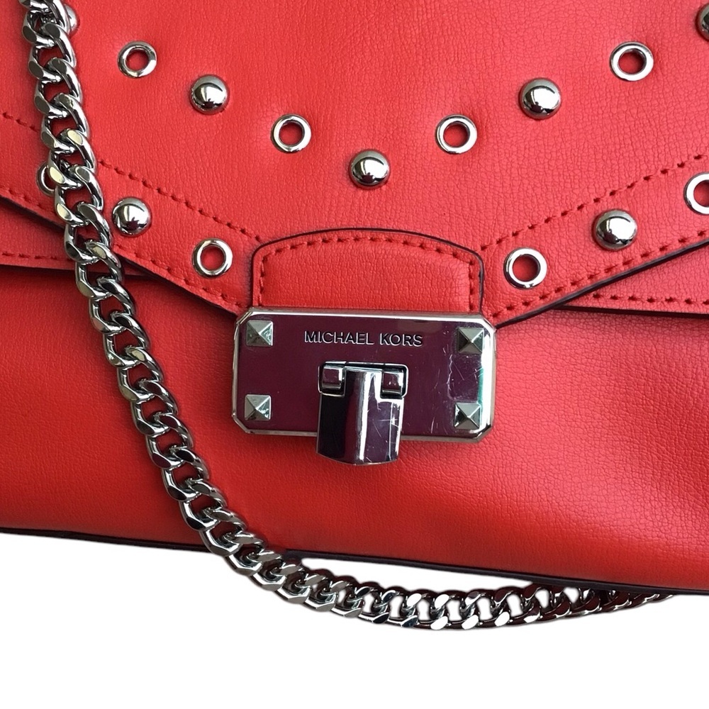Michael Kors Kinsley Red Leather Studded Crossbody - Picture 9 of 17